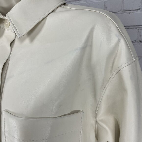 Abercrombie & Fitch Ivory Faux Leather Oversized Shacket Jacket Size Small S - Picture 7 of 15